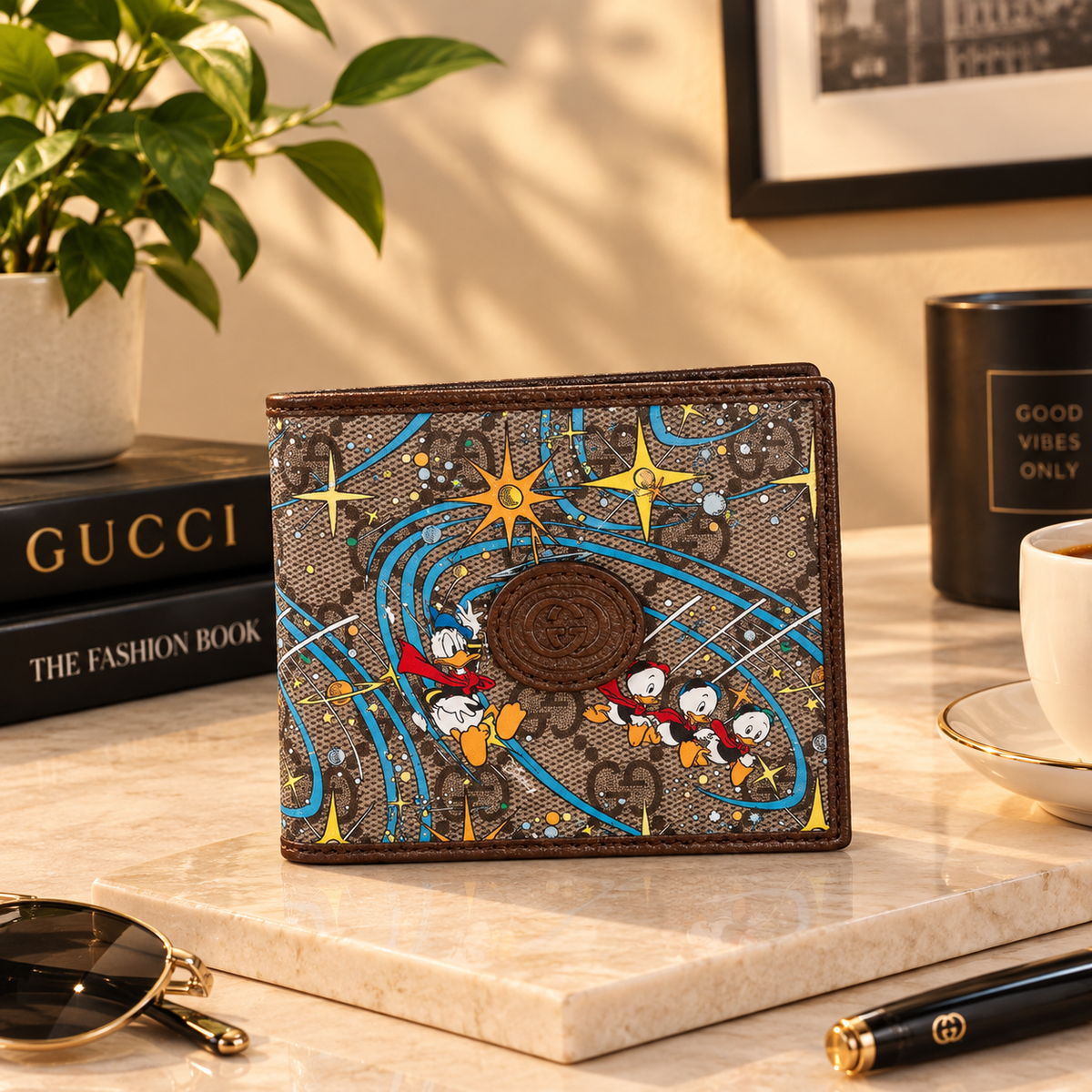 GUCCI Disney Donald Duck GG Supreme Leather Compact Bifold Wallet Brown