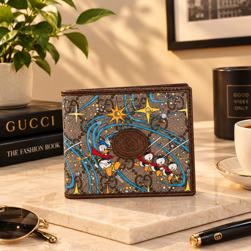 GUCCI Disney Donald Duck GG Supreme Leather Compact Bifold Wallet Brown
