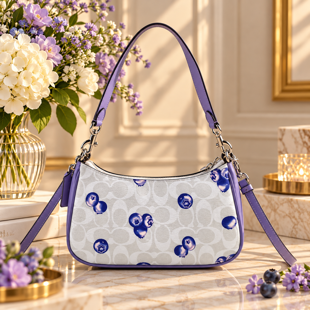 COACH CR292 Teri 2way Shoulder Signature Canvas Blueberry Print Outlet