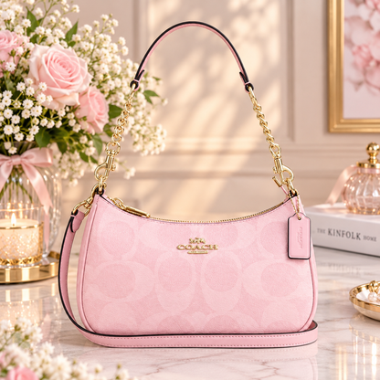 COACH Teri Shoulder Bag In signature canvas/Gold/Powder Pink New CAL51