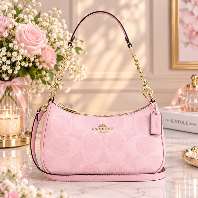 COACH Teri Shoulder Bag In signature canvas/Gold/Powder Pink New CAL51