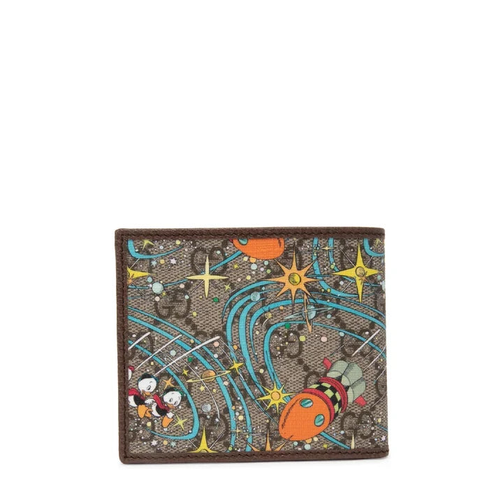 GUCCI Disney Donald Duck GG Supreme Leather Compact Bifold Wallet Brown