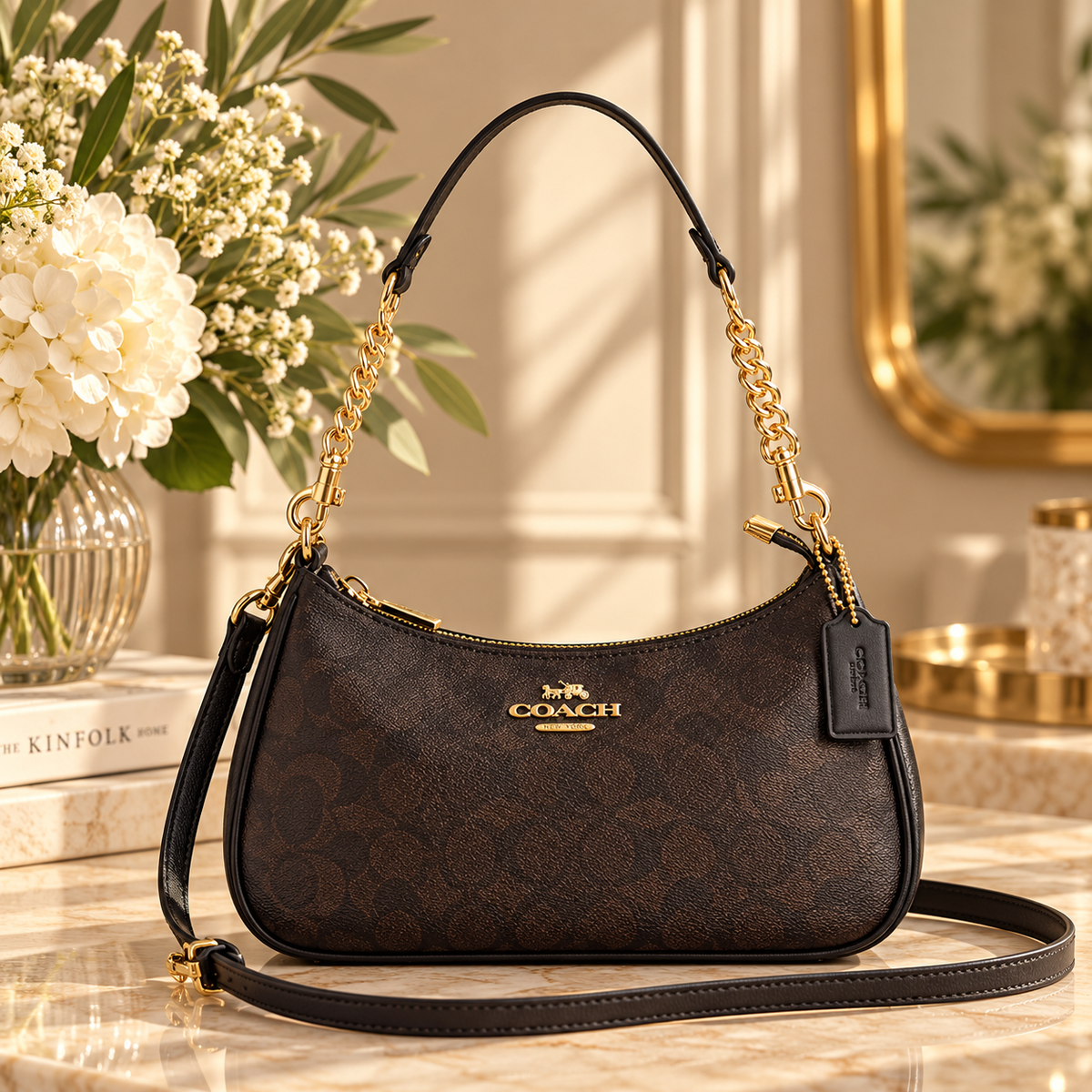 COACH CA548 Teri Shoulder Bag In Signature Canvas Gold/Black