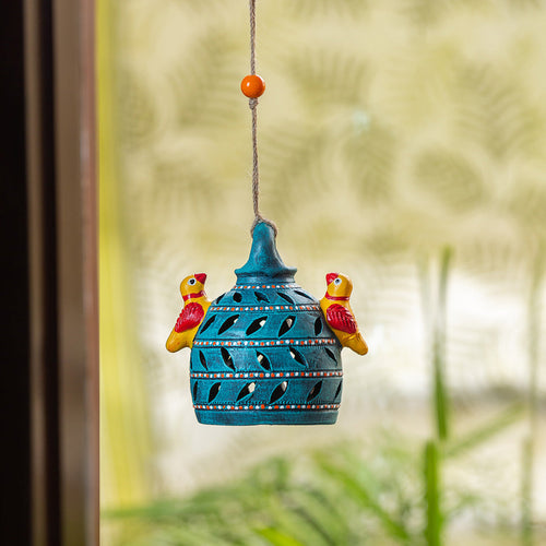 'Beautiful Birdies' Handmade & Hand Painted Garden Decorative Hanging In Terracotta