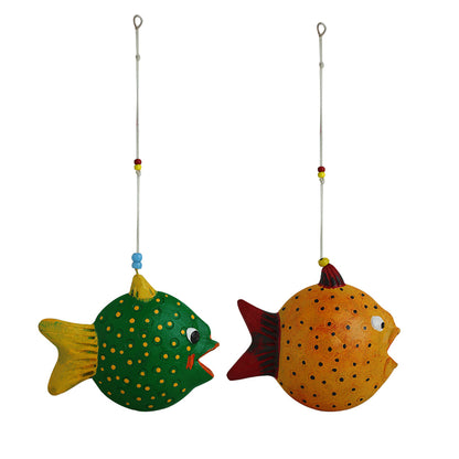 'Happy Fish' Handmade Garden Decorative Hanging In Terracotta (Set of 2)