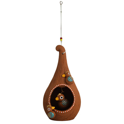 'Cuckoo in a Nest' Handmade Garden Decorative Bird House In Terracotta