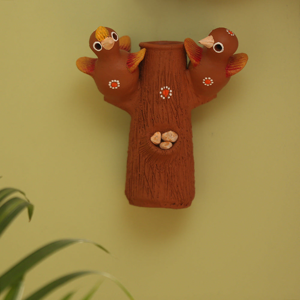 'Baby Cuckoos' Handmade Decorative Garden Table Cum Wall Showpiece In Terracotta