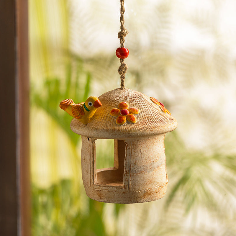 'Swinging Hut' Handmade & Hand-painted Bird House In Terracotta (15.2 cm)