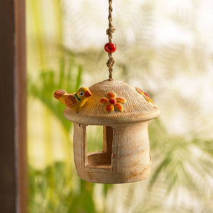 'Swinging Hut' Handmade & Hand-painted Bird House In Terracotta (15.2 cm)