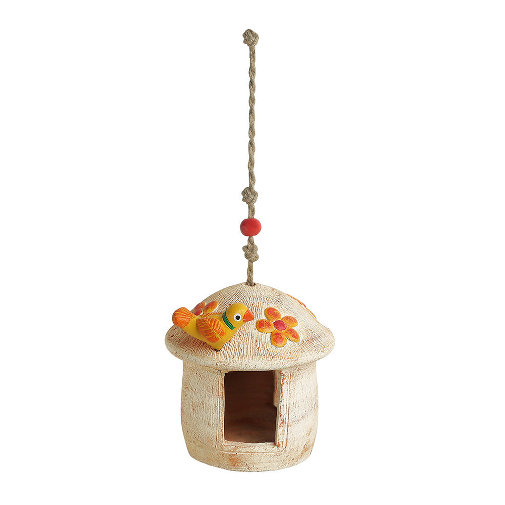 'Swinging Hut' Handmade & Hand-painted Bird House In Terracotta (15.2 cm)