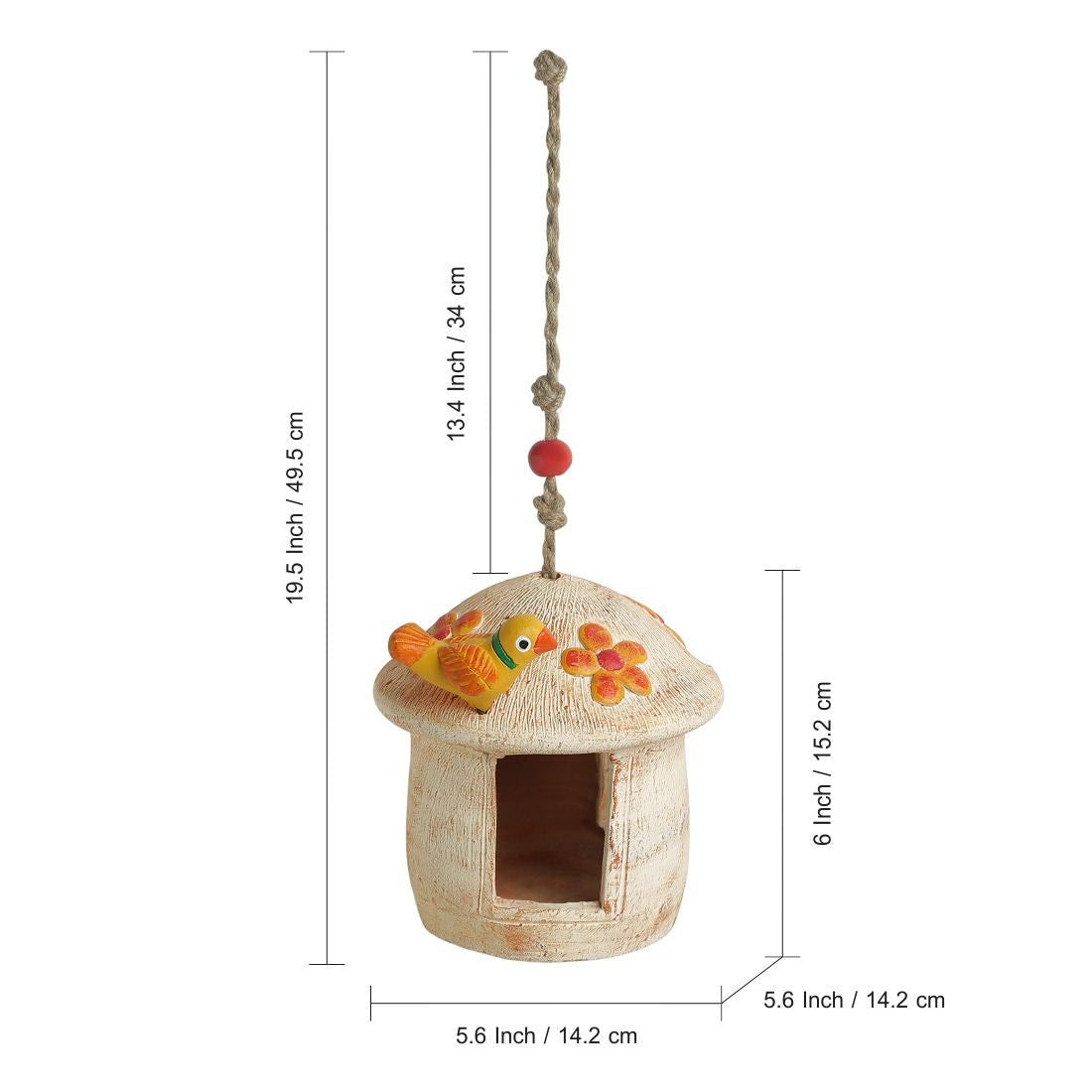 'Swinging Hut' Handmade & Hand-painted Bird House In Terracotta (15.2 cm)