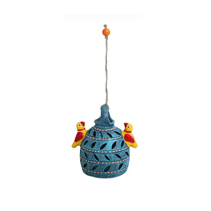 'Beautiful Birdies' Handmade & Hand Painted Garden Decorative Hanging In Terracotta