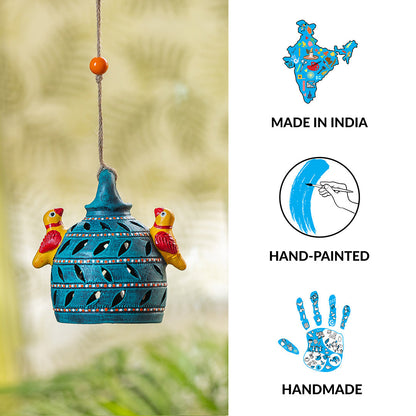 'Beautiful Birdies' Handmade & Hand Painted Garden Decorative Hanging In Terracotta