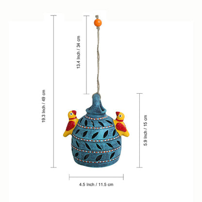 'Beautiful Birdies' Handmade & Hand Painted Garden Decorative Hanging In Terracotta