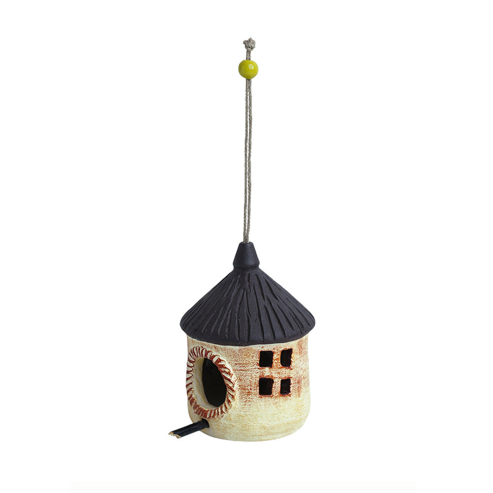 'Village Cottage' Handmade & Hand Painted Bird House In Terracotta (10.2 cm)