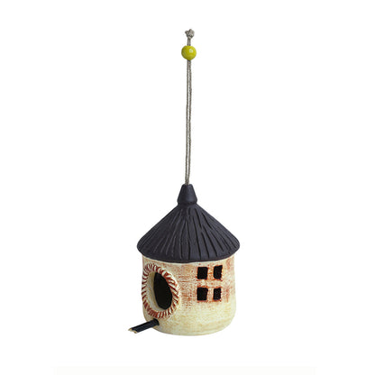 'Village Cottage' Handmade & Hand Painted Bird House In Terracotta (10.2 cm)