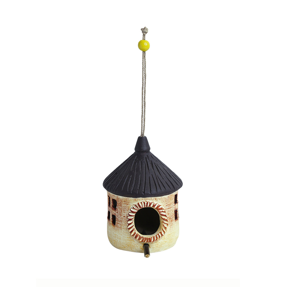 'Village Cottage' Handmade & Hand Painted Bird House In Terracotta (10.2 cm)