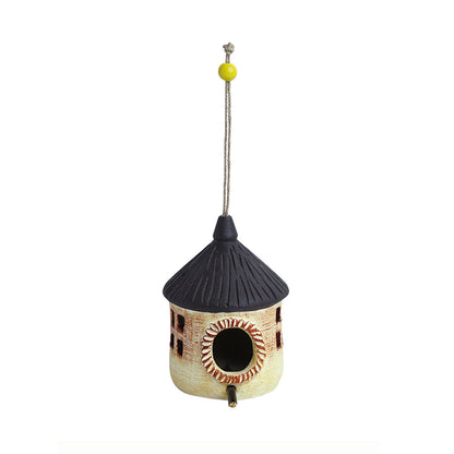 'Village Cottage' Handmade & Hand Painted Bird House In Terracotta (10.2 cm)