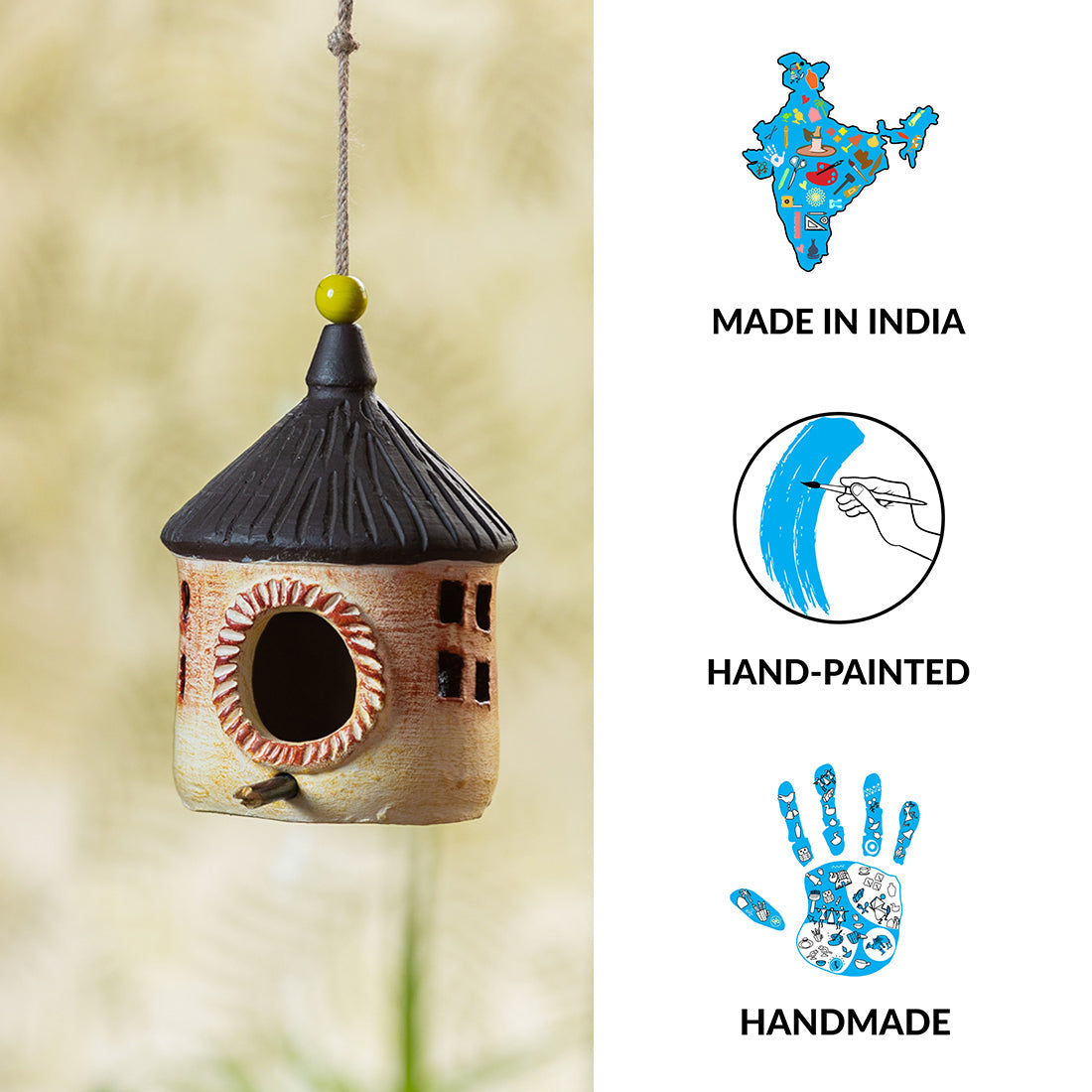 'Village Cottage' Handmade & Hand Painted Bird House In Terracotta (10.2 cm)