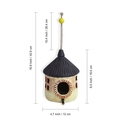 'Village Cottage' Handmade & Hand Painted Bird House In Terracotta (10.2 cm)