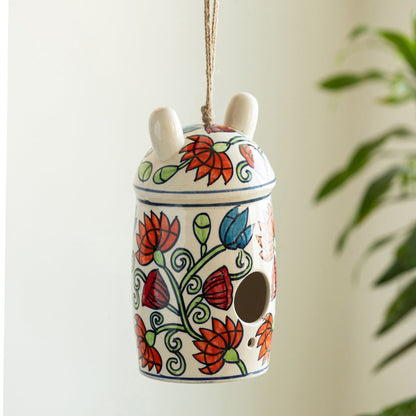 'Floral Bunny Cottage' Ceramic Bird House (Hand-Painted, 23.5 Cms, Multicoloured)