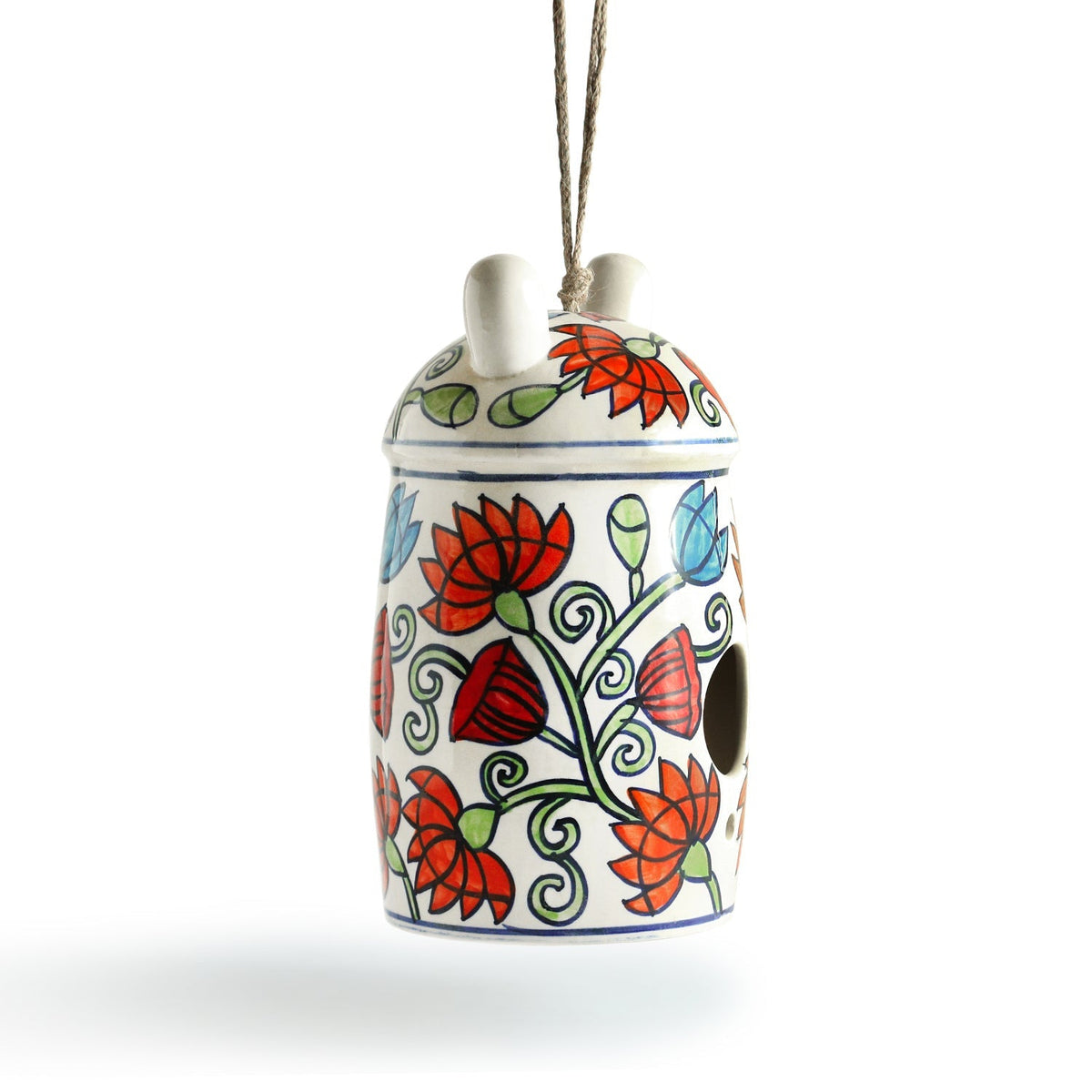 'Floral Bunny Cottage' Ceramic Bird House (Hand-Painted, 23.5 Cms, Multicoloured)