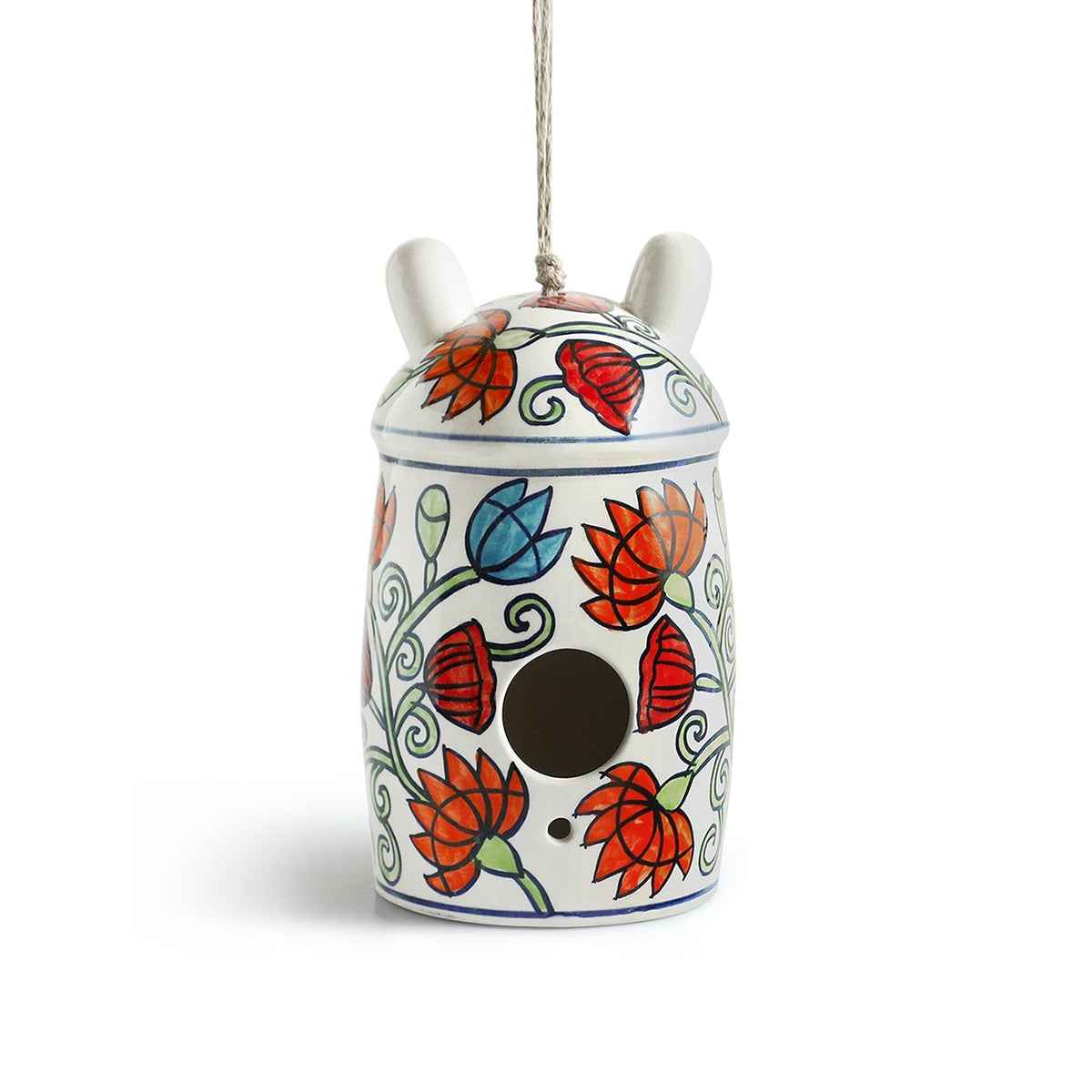 'Floral Bunny Cottage' Ceramic Bird House (Hand-Painted, 23.5 Cms, Multicoloured)