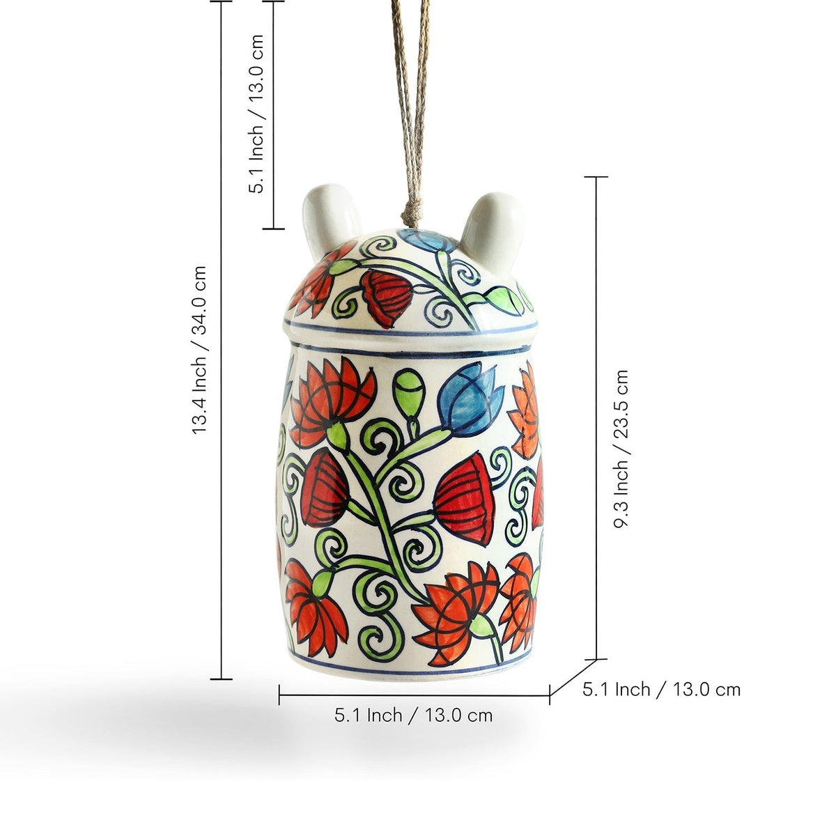 'Floral Bunny Cottage' Ceramic Bird House (Hand-Painted, 23.5 Cms, Multicoloured)