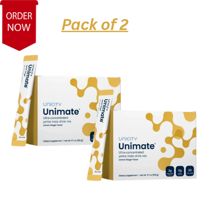 2 Pack Unicity Unimate Lemon Ginger 30 Stick Packs