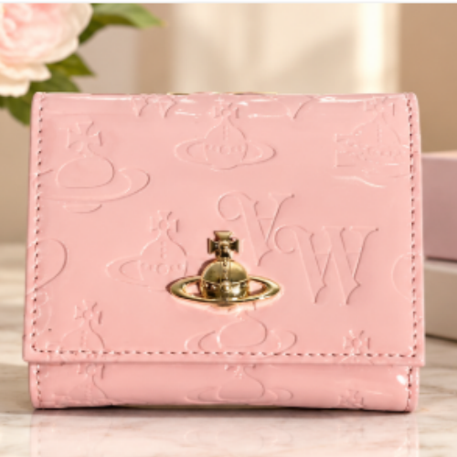 Vivienne Westwood Gamaguchi Trifold Wallet Pink/Gold orb Patent leather F/S  New