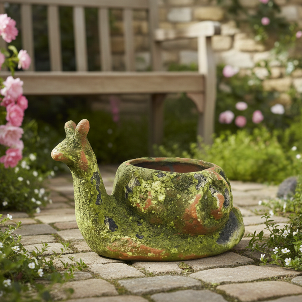 Aged Ceramic Snail Planter