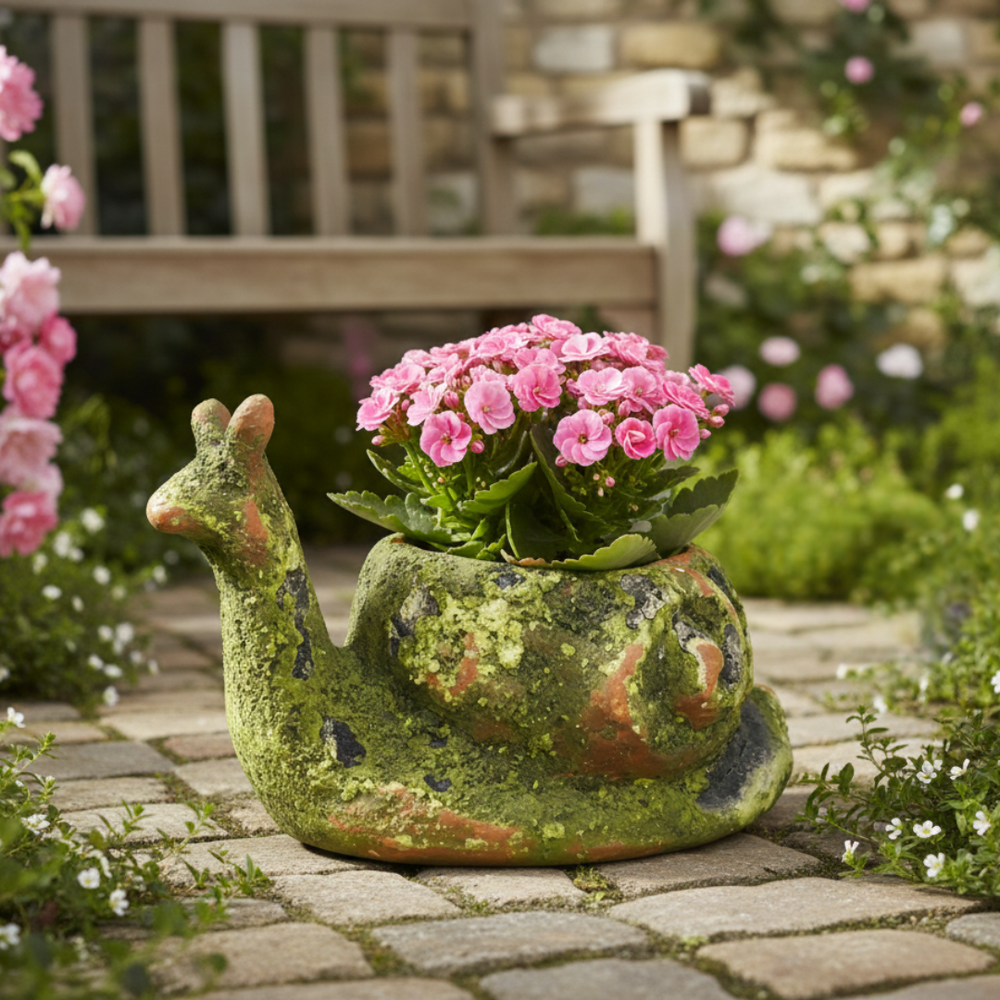 Aged Ceramic Snail Planter