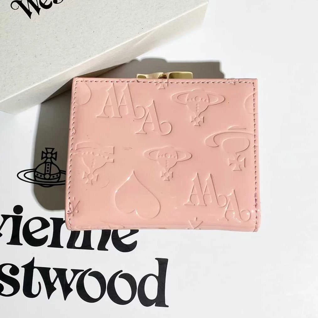 Vivienne Westwood Gamaguchi Trifold Wallet Pink/Gold orb Patent leather F/S  New