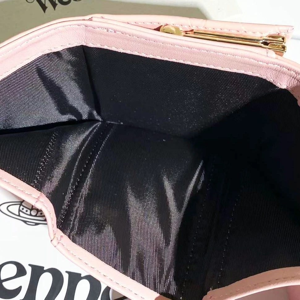 Vivienne Westwood Gamaguchi Trifold Wallet Pink/Gold orb Patent leather F/S  New