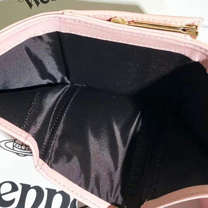 Vivienne Westwood Gamaguchi Trifold Wallet Pink/Gold orb Patent leather F/S  New