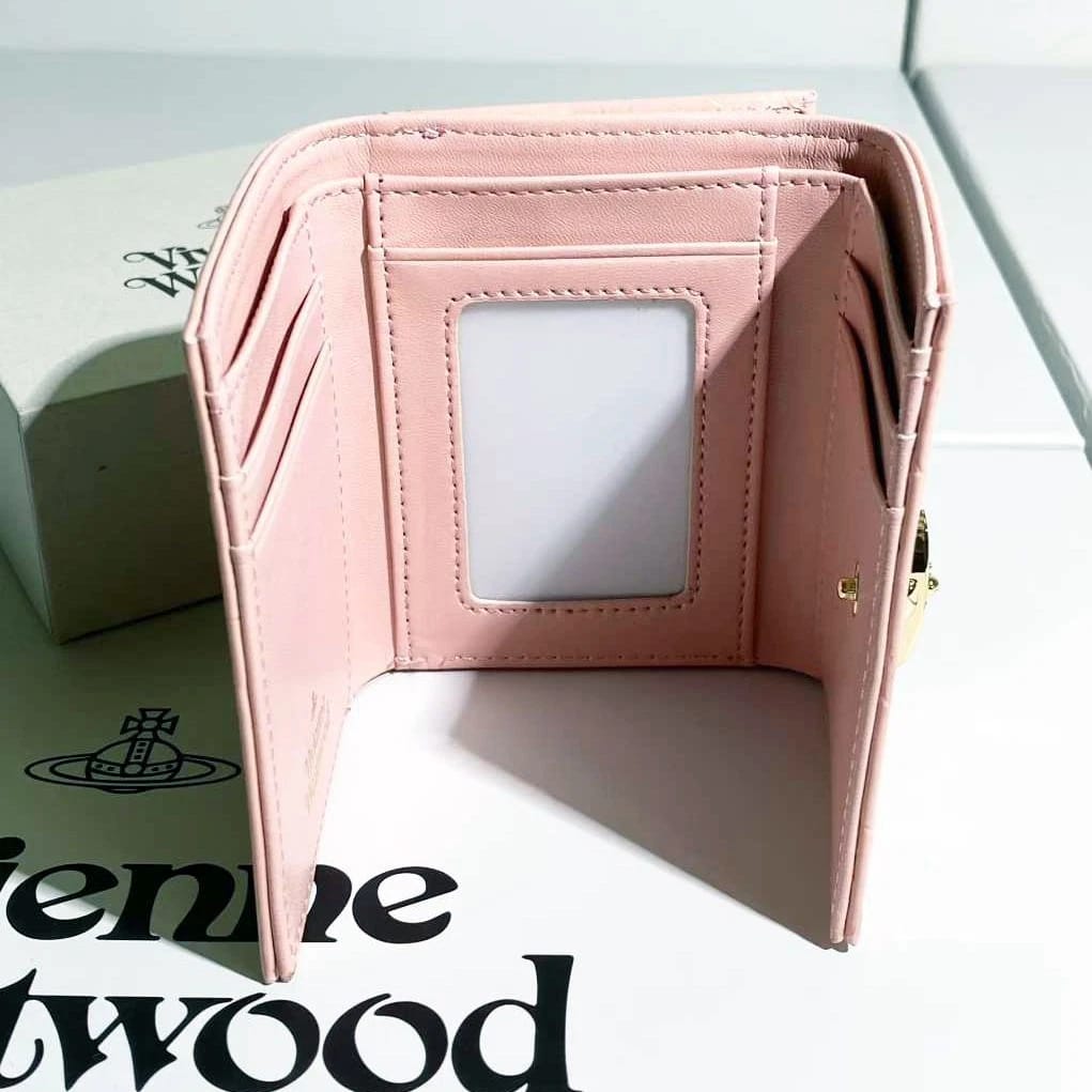 Vivienne Westwood Gamaguchi Trifold Wallet Pink/Gold orb Patent leather F/S  New