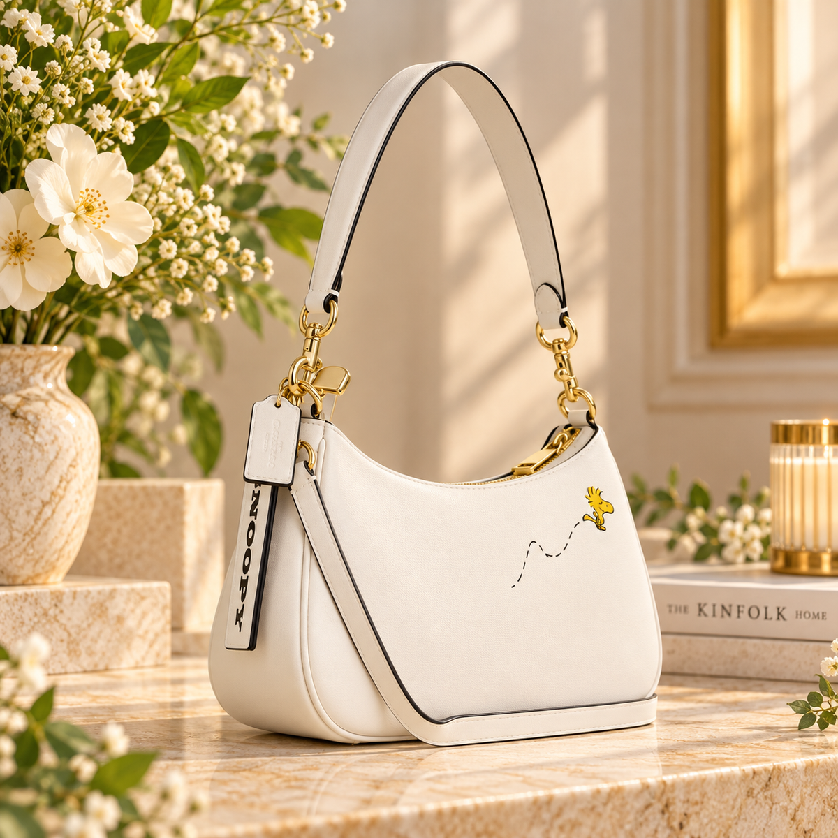 COACH CBJ76 Teri Shoulder Bag Refined Pebble Leather Snoopy