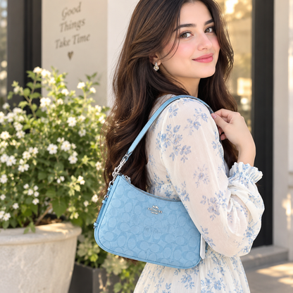 Coach CH139 Light Blue Teri Shoulder Bag Signature Chambray Outlet