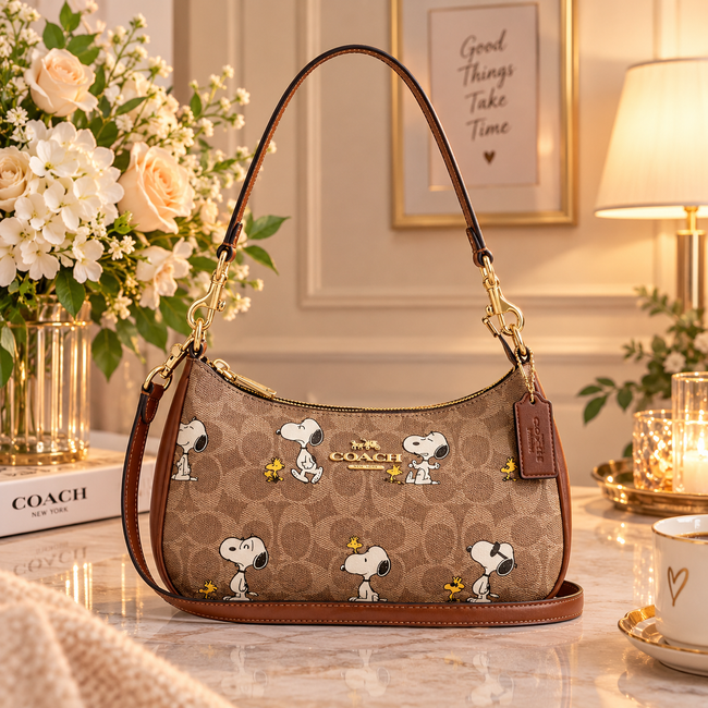 COACH x PEANUTS CBJ88 Teri Shoulder Bag Tan Brown