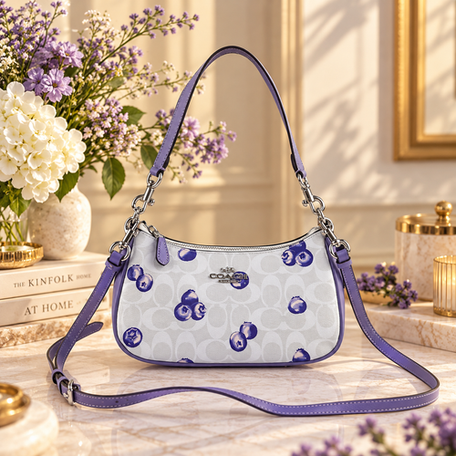 COACH CR292 Teri 2way Shoulder Signature Canvas Blueberry Print Outlet