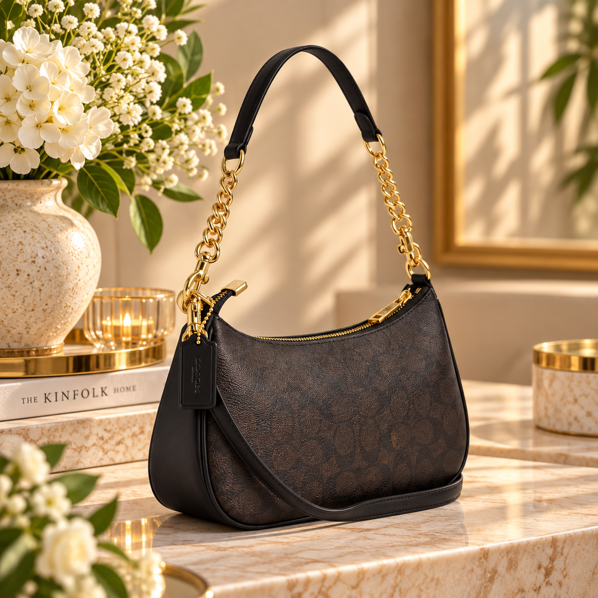 COACH CA548 Teri Shoulder Bag In Signature Canvas Gold/Black