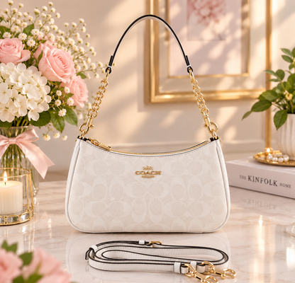 COACH Teri 2Way Shoulder Bag Signature Coated Canvas White CA548
