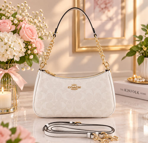 COACH Teri 2Way Shoulder Bag Signature Coated Canvas White CA548