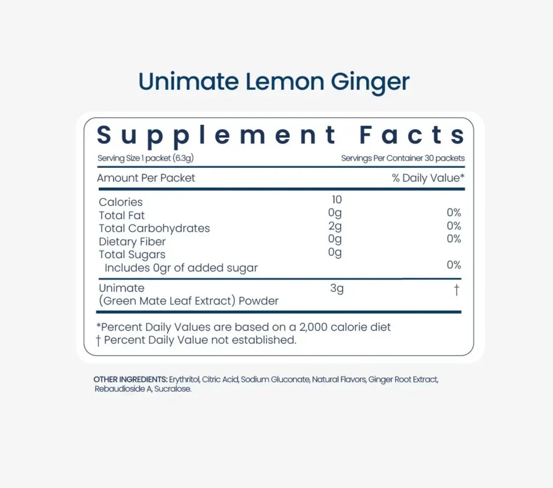 Unicity Unimate Lemon Ginger 30 Stick Packs