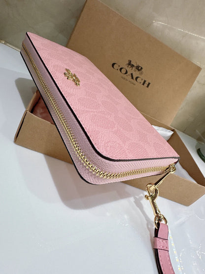 2026 Coach Long Zip Around Wallet In Signature Canvas CW778 Powder Pink