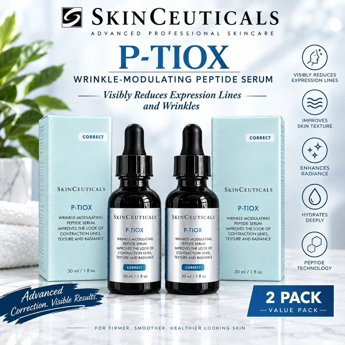 SkinCeuticals P-TIOX Peptide Serum 30ml 1oz Wrinkle Modulating 2Pack