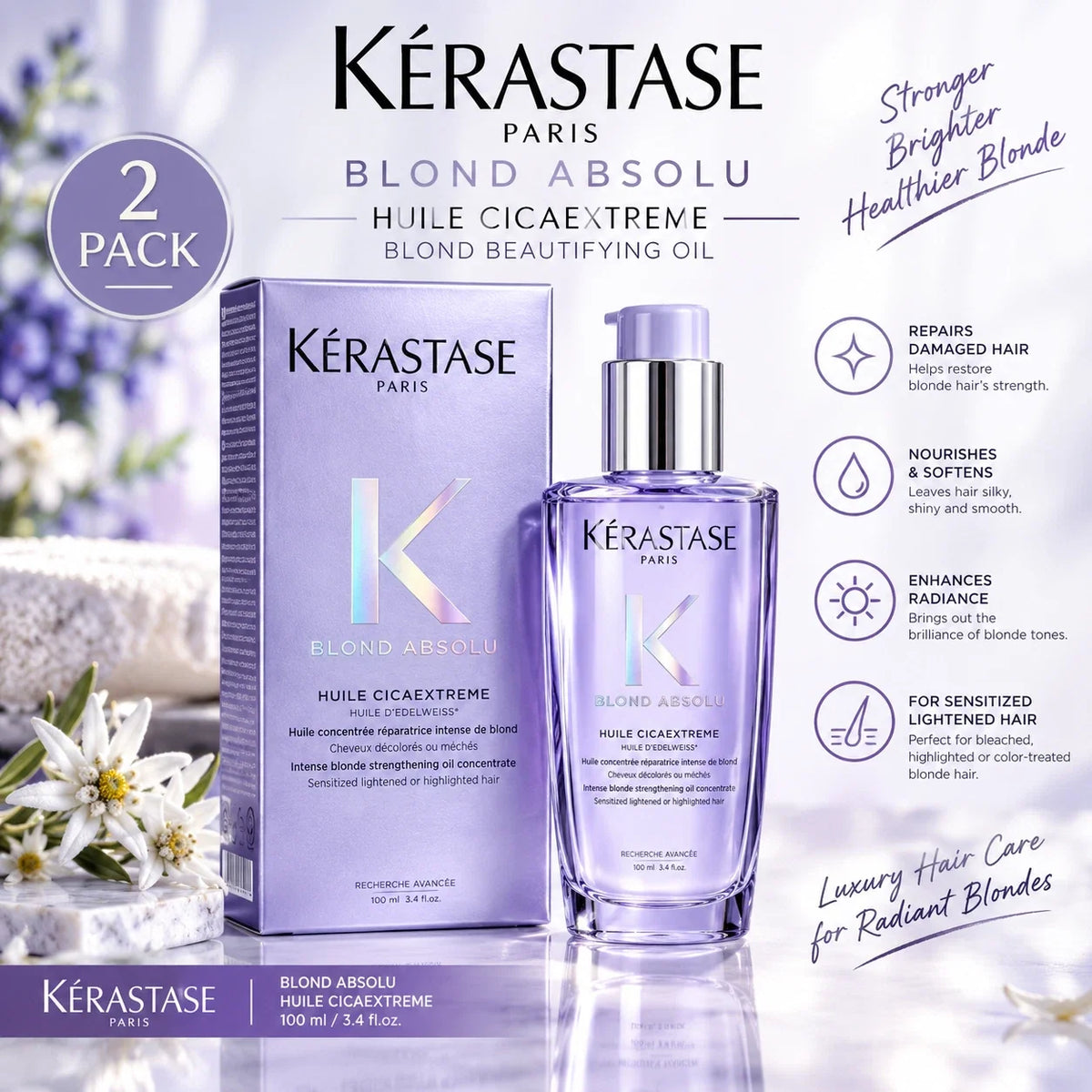 2X New Kerastase Blond Absolu Huile Cicaextreme Blond Beautifying Oil 100ML